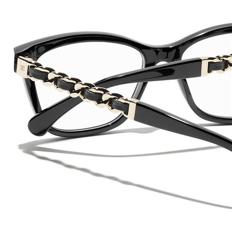 chanel brille 3349q|Square Eyeglasses Acetate & Calfskin Black & Gold .